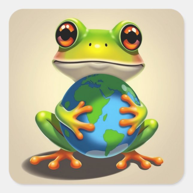 Save The Planet Frog Square Sticker (Front)