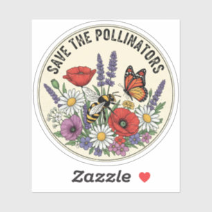 Save the Pollinator with bee, butterfly & flowers