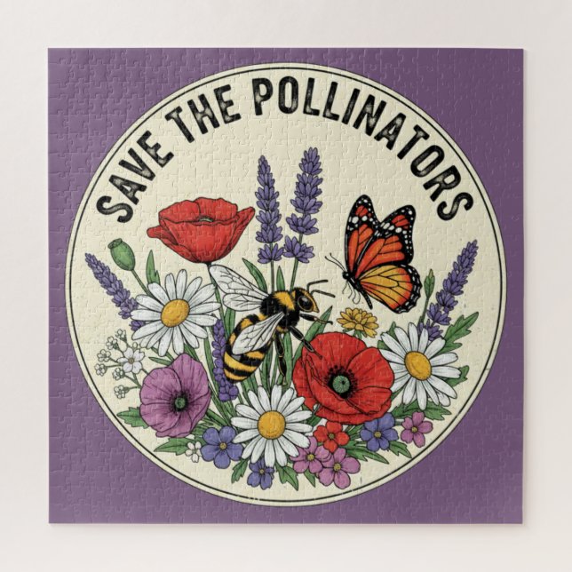 Save the Pollinator with bee, butterfly & flowers Jigsaw Puzzle (Vertical)