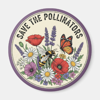 Save the Pollinator with bee, butterfly & flowers Magnet