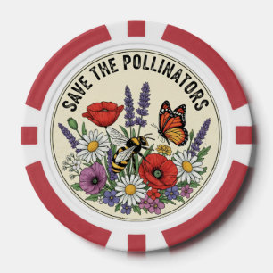 Save the Pollinator with bee, butterfly & flowers Poker Chips