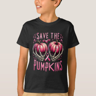 Save The Pumpkins Skeleton Halloween Breast Cancer T-Shirt