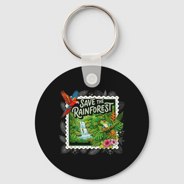 Save The Rainforest Tree Frog Tropical Nature Keychain (Front)