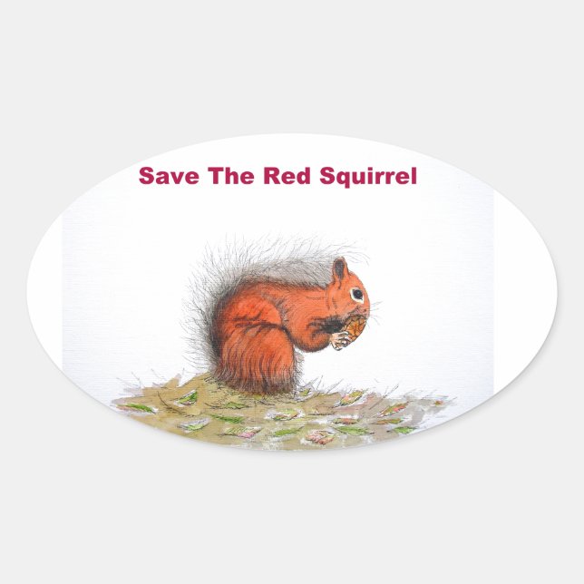 Save the red squirrel oval sticker (Front)