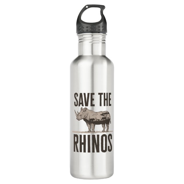 Save the Rhinos Rhino Animal Activist Conservation 710 Ml Water Bottle (Front)