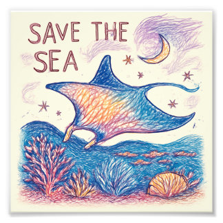 Save the Sea - Colour Pencil Ocean Art Photo Print