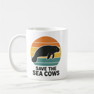 Save The Sea Cows Retro Vintage Manatee Silhouette Coffee Mug