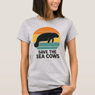 Save The Sea Cows Retro Vintage Manatee Silhouette T-Shirt