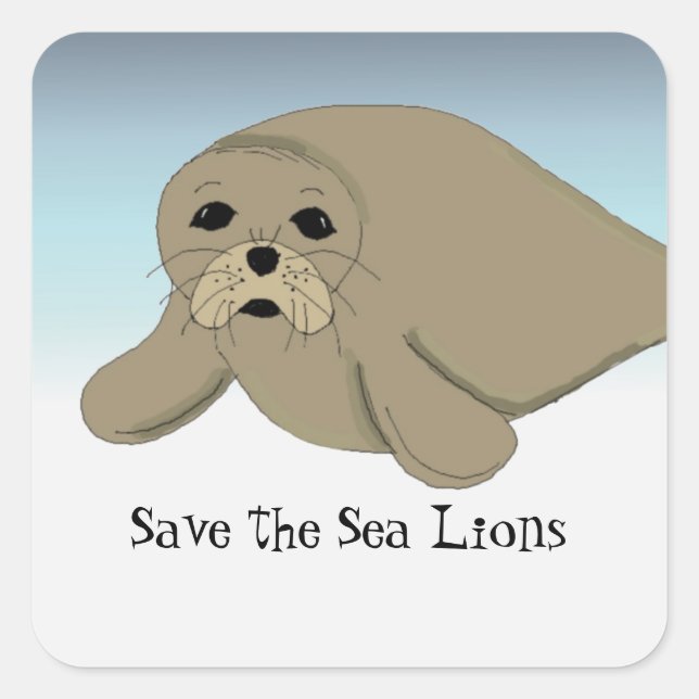 Save the Sea Lions Square Sticker (Front)