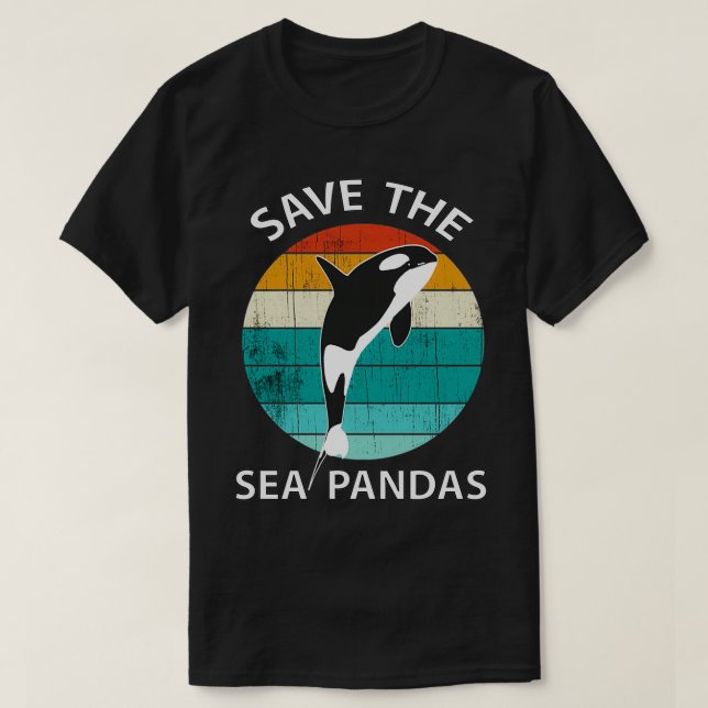 Save The Sea Pandas Retro Orcas Gift T-Shirt (Design Front)