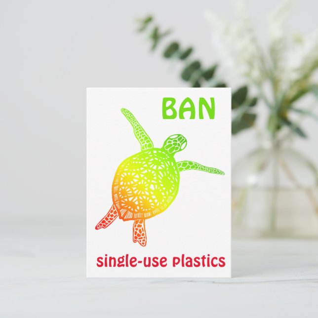 Save the Sea Turtle Tortoise Ban plastic Trash  Postcard (Standing Front)