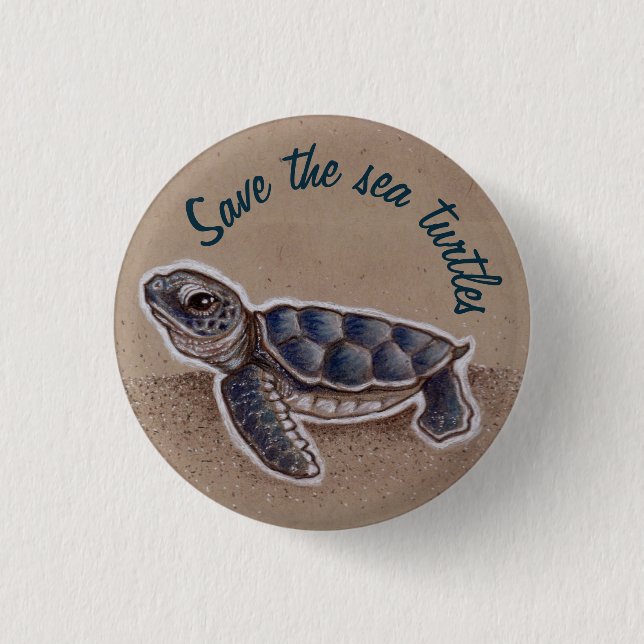 Save the sea turtles 1 inch round button (Front)