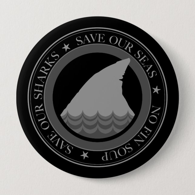 save the sharks 4 inch round button (Front)