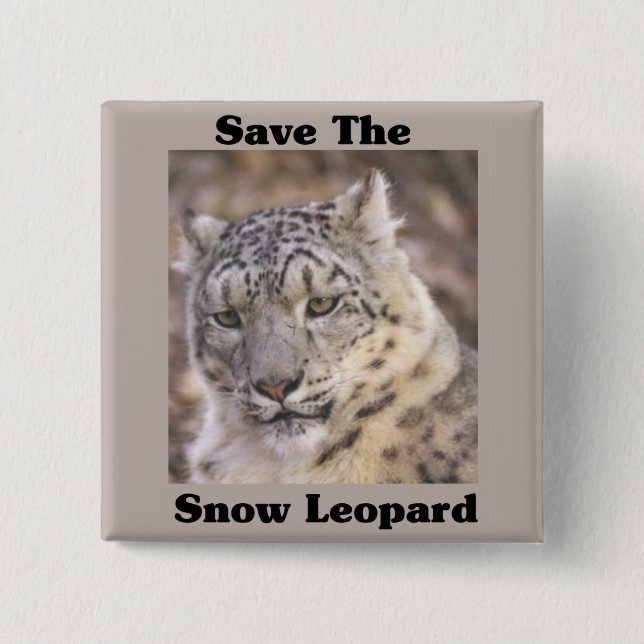 Save the Snow Leopard 2 Inch Square Button (Front)