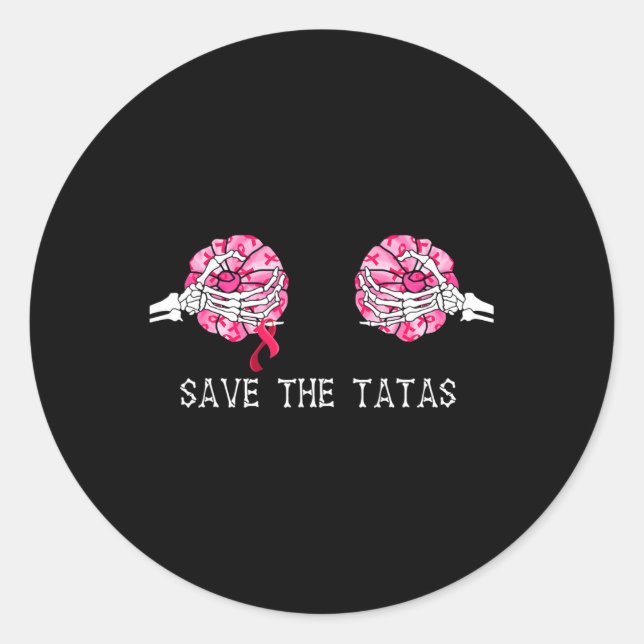 Save The T.a.T.a.s Pumpkin Breast Cancer Awareness Classic Round Sticker (Front)