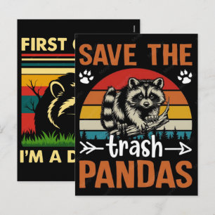 Save The Trash Pandas Colourful Graphic Raccoon T- Holiday Postcard