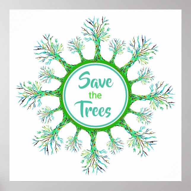 Save the Trees Modern Green Poster (Front)