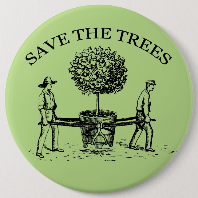 Save the Trees Vintage Illustration Button (Front)