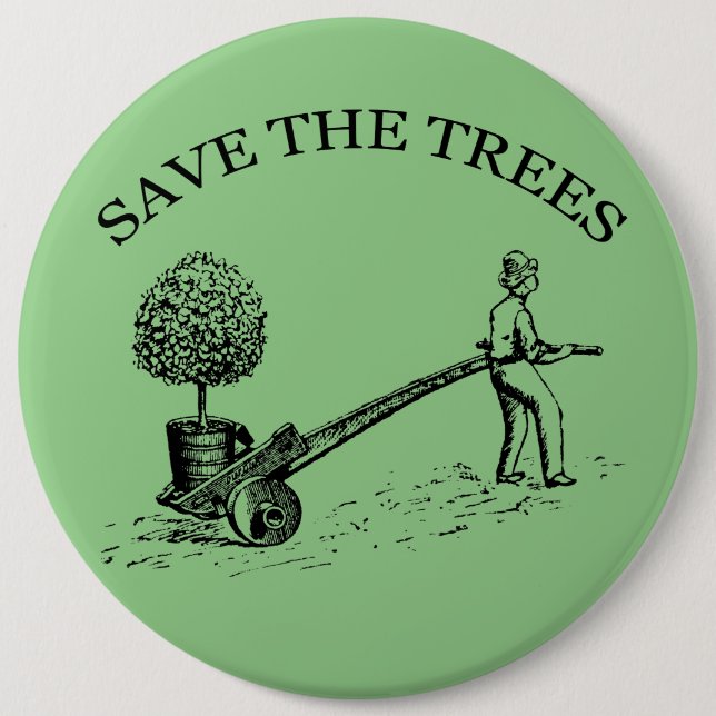 Save the Trees Vintage Illustration Button 2 (Front)