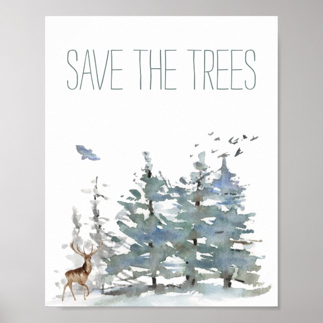Save The Trees Watercolor Forest Poster (Front)