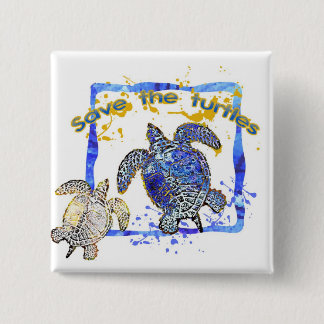 Save the turtles 2 inch square button