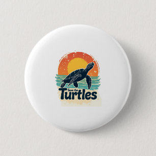 Save The Turtles Animal Rights Sea Turtle Retro St 2 Inch Round Button