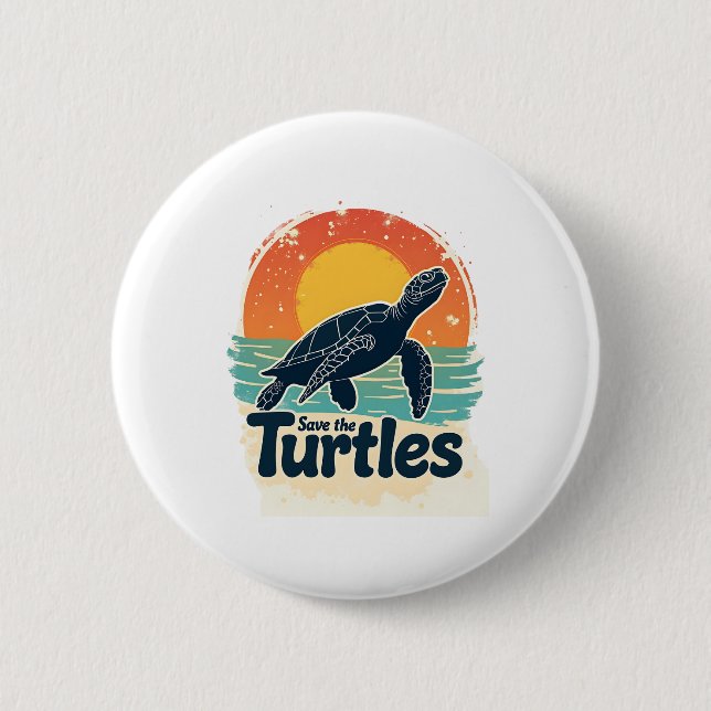 Save The Turtles Animal Rights Sea Turtle Retro St 2 Inch Round Button (Front)