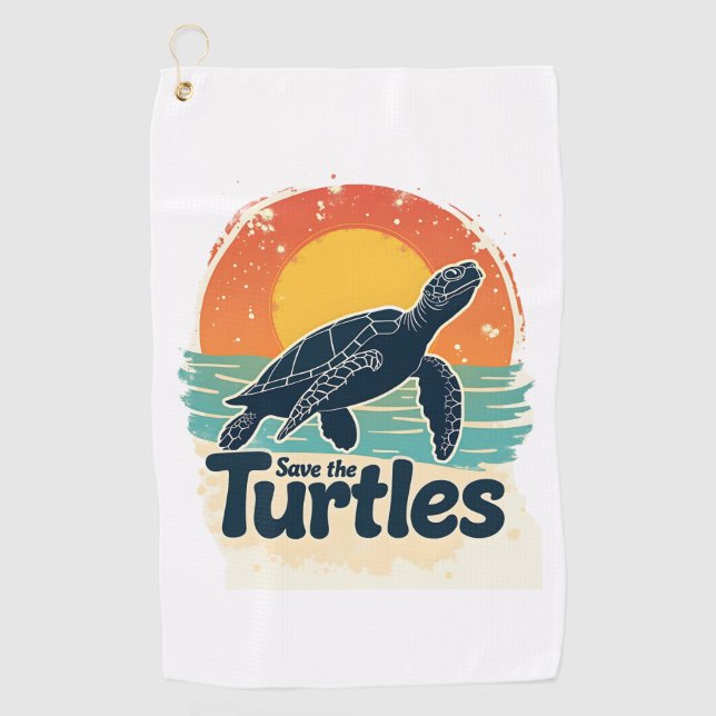 Save The Turtles Animal Rights Sea Turtle Retro St Golf Towel (Front)