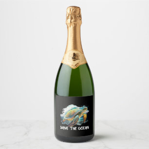 Save the Turtles Save the Ocean protect species Sparkling Wine Label