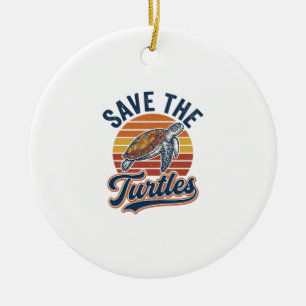 Save The Turtles Vintage Sea Turtle T-Shirt Design Ceramic Ornament