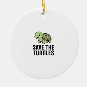 Save The Turtles Vintage Turtle Conservation Shirt Ceramic Ornament