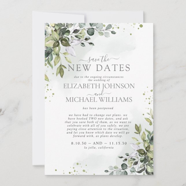 Save the TWO New Dates Wedding Postponement Save The Date (Front)