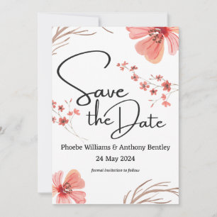 SAVE THE WEDDING DATE - pink flowers editable text