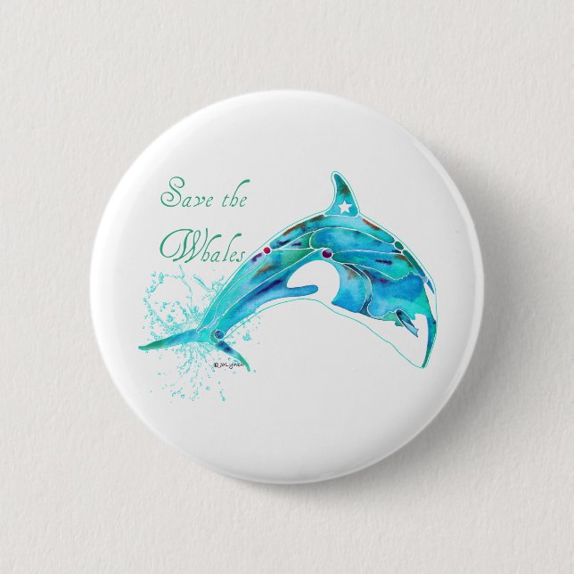 Save the Whales Blue 2 Inch Round Button (Front)