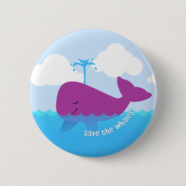 Save The Whales Cute Button (Front)