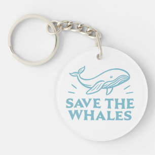 Save the whales cute retro aesthetic keychain