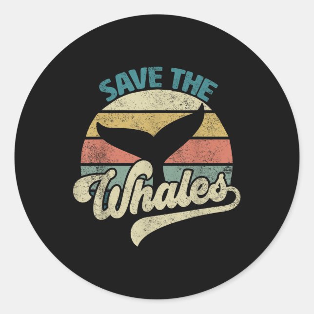 Save The Whales Retro  Classic Round Sticker (Front)