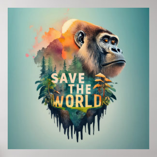Save the world, endangered animal species poster