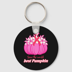 Save The World Pumpkin Breast Cancer Awareness Mon Keychain