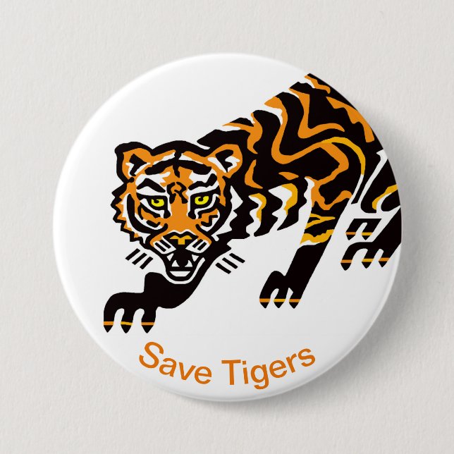 Save TIGERS - Endangered animal graphic - 3 Inch Round Button (Front)