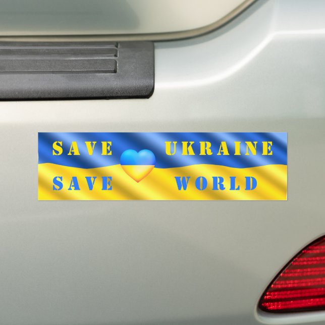 Save Ukraine - Save World - Help - Freedom - Peace Bumper Sticker (On Car)
