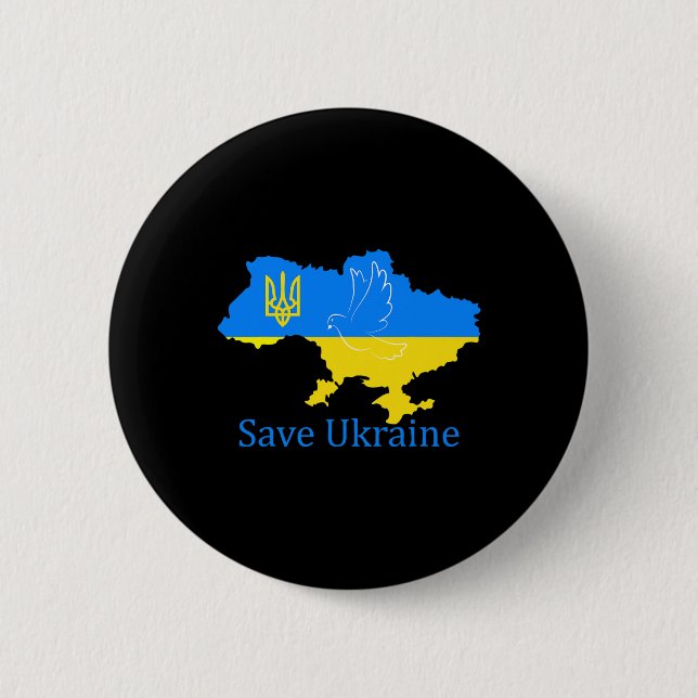 Save Ukraine Support Dove Peace Ukrainian Map Coat 2 Inch Round Button (Front)
