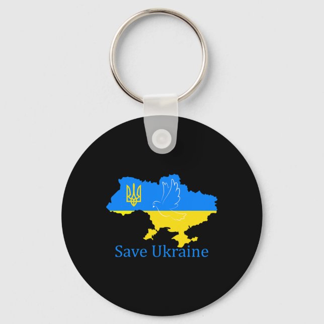 Save Ukraine Support Dove Peace Ukrainian Map Coat Keychain (Front)