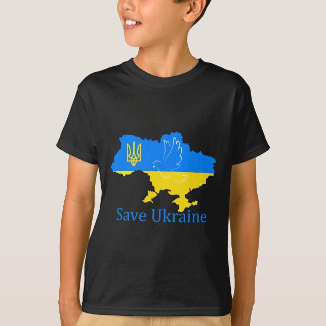 Save Ukraine Support Dove Peace Ukrainian Map Coat T-Shirt (Front)