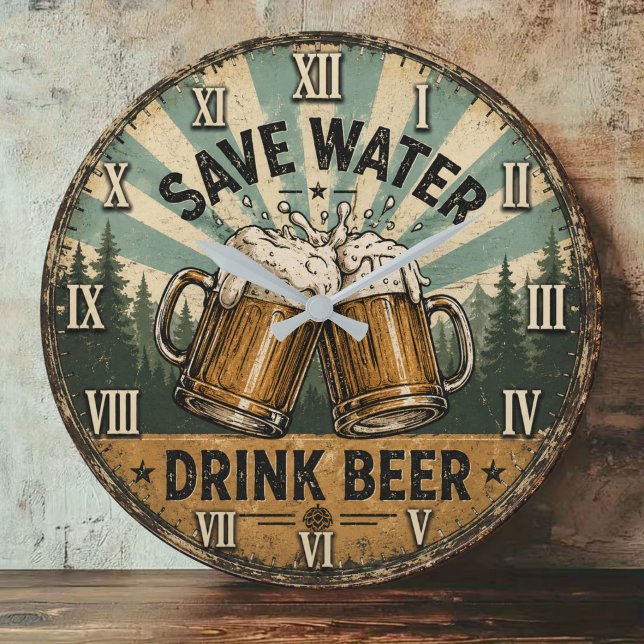 Save Water Drink Beer Funny Large Clock (Creator Uploaded)