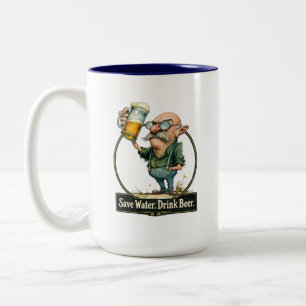 Save Water Drink Beer Funny Vintage Tee Two-Tone Coffee Mug