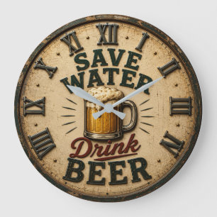 Save Water Drink Beer Man Cave Gift Large Clock