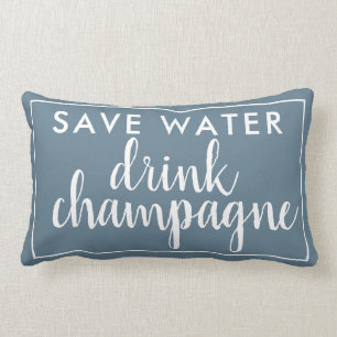 Save Water Drink Champagne Blue Lumbar Pillow