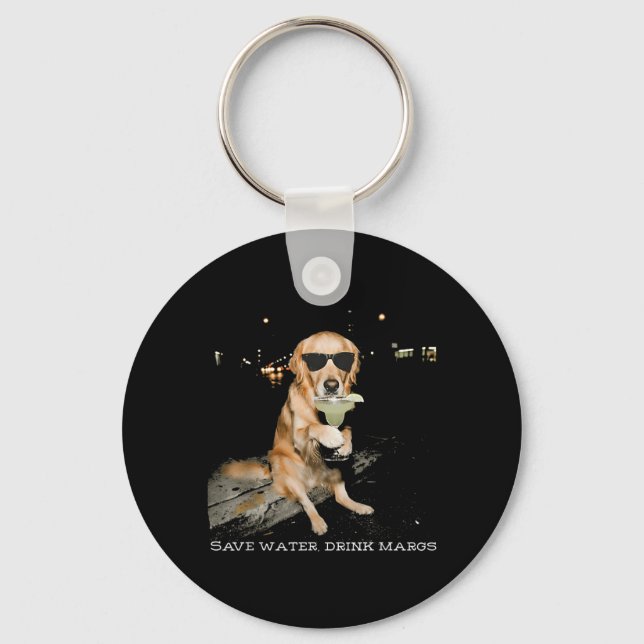 Save Water Drink Margs Golden Retriever Drinking Keychain (Front)