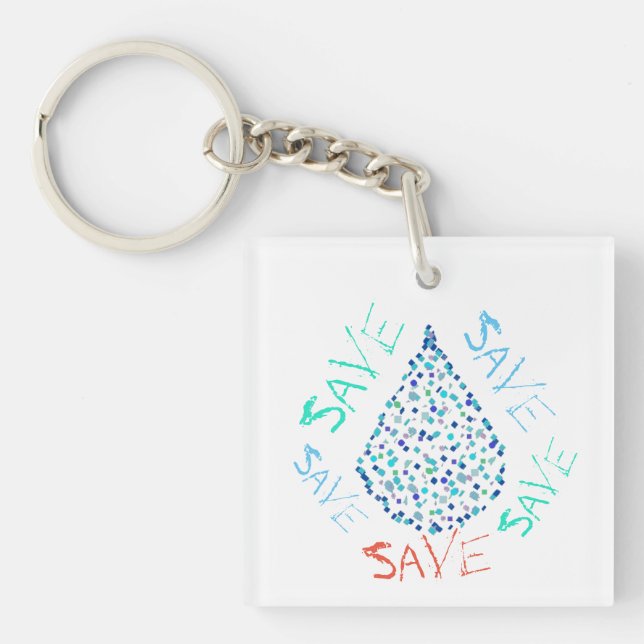 Save Water Drop Droplet Funky Keychain (Front)